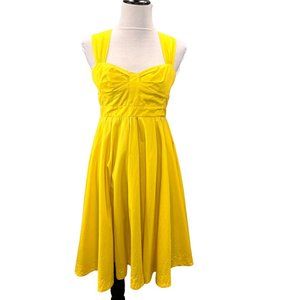French Connection Dress Sleeveless Flowy 4 Yellow Bright A Line Back Zip FLAW
